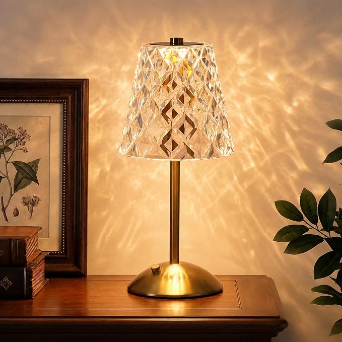 Nusogon Rechargeable Cordless Table Lamp, Gold Small Battery Powered Lamp | 3 Color Dimmable Small Bedside Lamp, LED Touch Lamp for Bedroom Restaurant Kitchen Home Decor