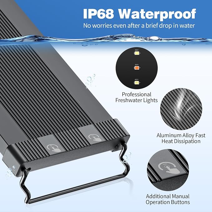 Bluetooth LED Aquarium Light with APP Control, 3 Modes for 24-30 Inch Fish Tank Light with Full Spectrum White Blue Red Green Lights, IP68 Waterproof with Extendable Brackets for Freshwater