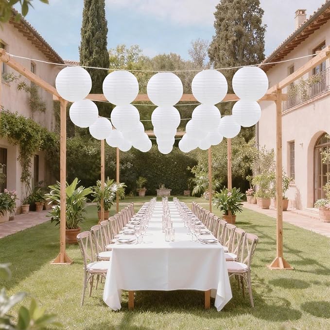 White Paper Lanterns Party Decorations, Hanging Paper Lanterns for Birthday Wedding Baby Bridal Shower Christmas New Year Party Decoration (12 PCS)