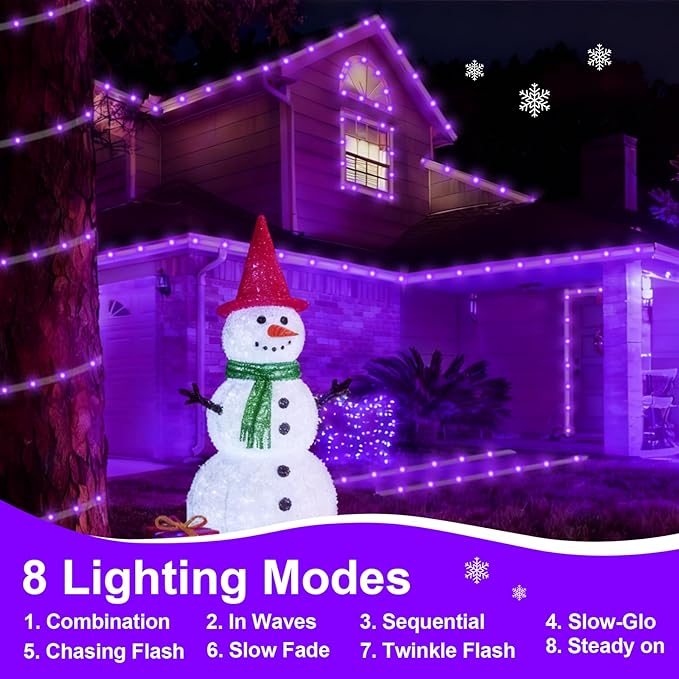QITONG 2 Pack Purple Solar Rope Lights, Each 33ft 100 LED String Lights Outdoor, 8 Modes Fairy Lights in Clear Thin Tube