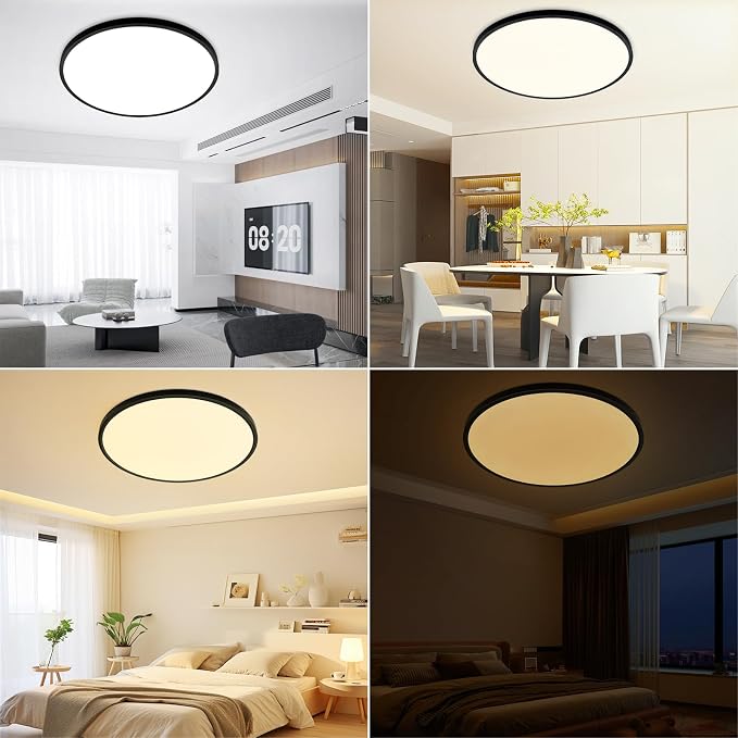 24'' Large Flush Mount Ceiling Light Fixture Dimmable with Remote Control | 56W 5600Lm, Ultra Thin, Modern, Round, Black Led Ceiling Lamp for Kitchen, Dining Room, Bedroom, Living Room, Home Office