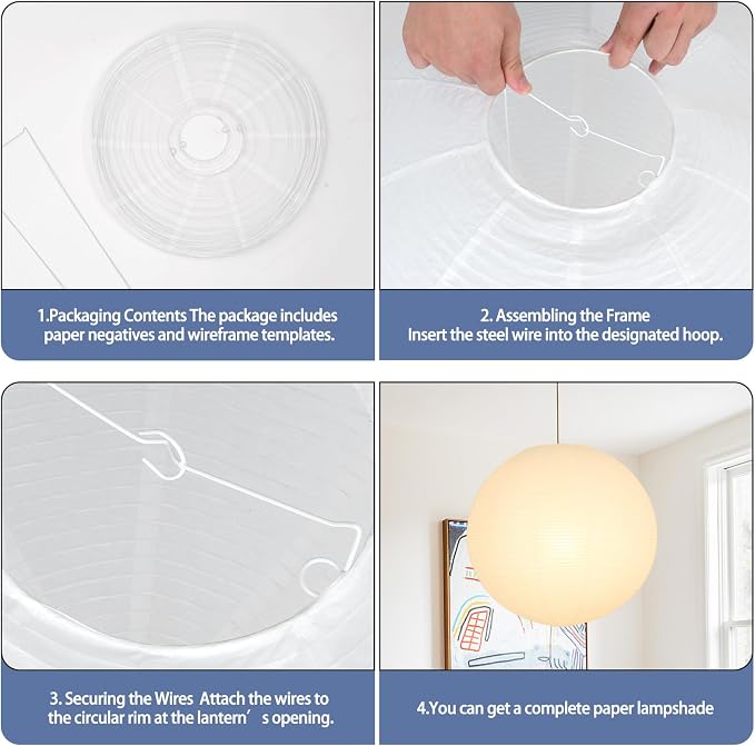White Round Paper Lantern Lampshade, 22"x22'' Large Paper Lanterns Pendant Light Shade, Chinese Foldable Design for Living Room, Bedroom, Ceiling Lampshade Party Decor