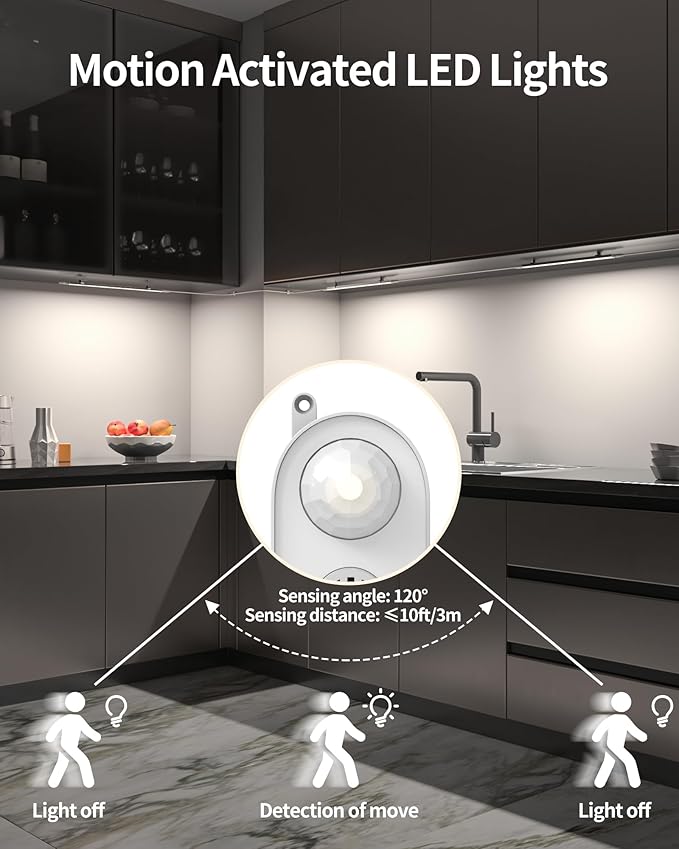 Motion Sensor Dimmable Under Cabinet Lighting, 4500K 12-inch 3 Pack