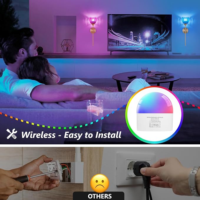 Vintage Battery Operated Wall Sconce Set of 2, Amber Tulip Glass Lampshade Wireless 5300 mAh Rechargeable Battery Powered LED Wall Light with Remote Dimmable for Bedroom Bathroom Living Room