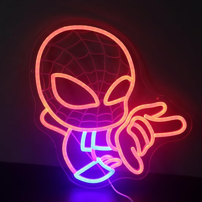 LED Spider Light Wall Art for Game Room, Dorm, Kids Room or Comic Fan Decor, Dimmable USB, Awesome Gift for Gamers Teens, Boys, Kids