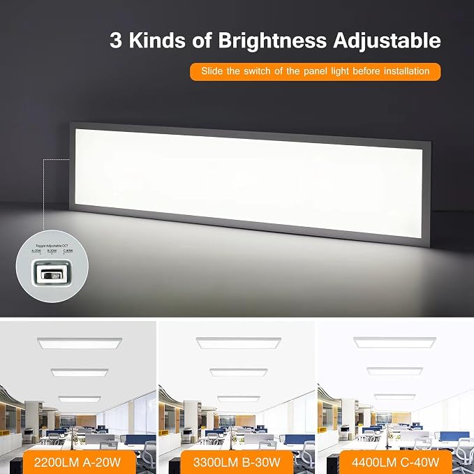 4-Pack 1x4 LED Flat Panel Light Surface Mount, 0-10V Dimmable | 40W-30W-20W & 3000K-4000K-5000K Selectable, for Kitchen, Shop, 100-277V, ETL, White