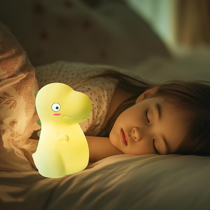 Dinosaur Night Light for Kids, Cute Silicone Night Light, 7 Adjustable Color Breathing Dinosaur Lamp, Rechargeable USB LED Touch Light for Children's Room Decor, Christmas Birthday Gift (Pink)