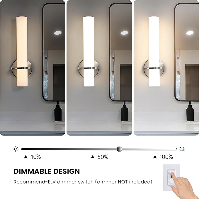 AIJIASI Brushed Nickel Wall Sconces Set of Two - 15 inch Modern Bathroom Sconce 15W 3000K Dimmable LED Sconces Wall Lighting, Indoor Wall Sconce Light for Living Room Corridor Mirror Bedroom Stairs