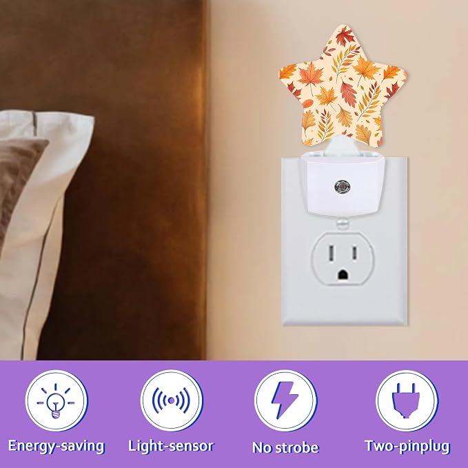 Night Lights Plug Into Wall Decorative,Fall Leaves Nightlights for Kids Bedroom, Autumn Maple Leaf Energy Efficient Dusk-to-Dawn Sensor Sleep Friendly Lamp for Nursery Bathroom