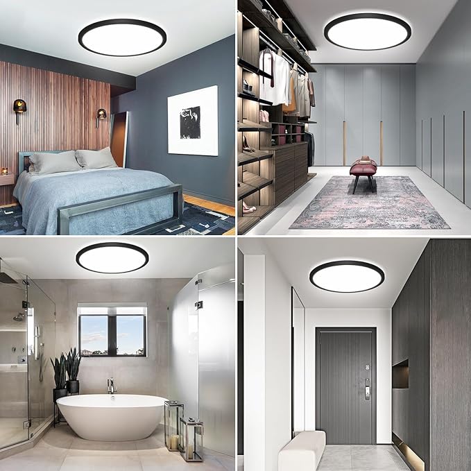 libtit 13 Inch LED Round Flat Light, 28W 3200lm 3000K/4500K/6000K CCT Selectable, Black Ceiling Light Surface Mount, Slim Ceiling Lamp Flush Mount for Bedroom, Kitchen, Office,Closet,Laundry Room