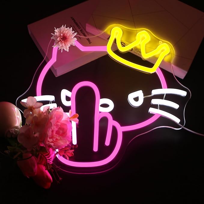 Neon Sign, FPLL Pink Cat Neon Signs for Wall Decor - Cute LED Sign for Bedroom, Party, Birthday, Bar Light up Signs Home Decor - USB Powered