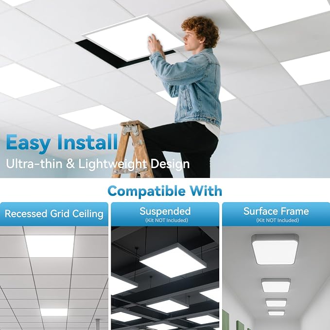 2x2 LED Flat Panel Light Drop Ceiling Office Fixture,5 CCT 3000K-6500K Adjustable & 5 Wattage Selectable, 0-10V Dimmable, 2X2 LED Flush Mount Ceiling Light,ETL Listed 8 Pack