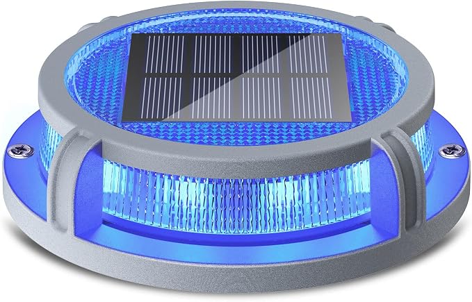 SIEDiNLAR Solar Deck Lights Outdoor 2 Modes 16 LEDs Driveway Markers Dock Light Solar Powered Waterproof for Ground Step Pathway Stair Walkway Garden Yard Road 1 Pack (Blue/Red)