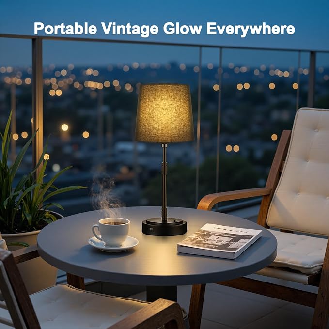 Cordless Table Lamps Set of 2 – Battery Operated Lamp with 7500mAh Rechargeable Battery, Stepless Dimmable Black Lamps with Black Shade, Wireless Lamps for Dining Room & Nightstand (Bulbs Included)