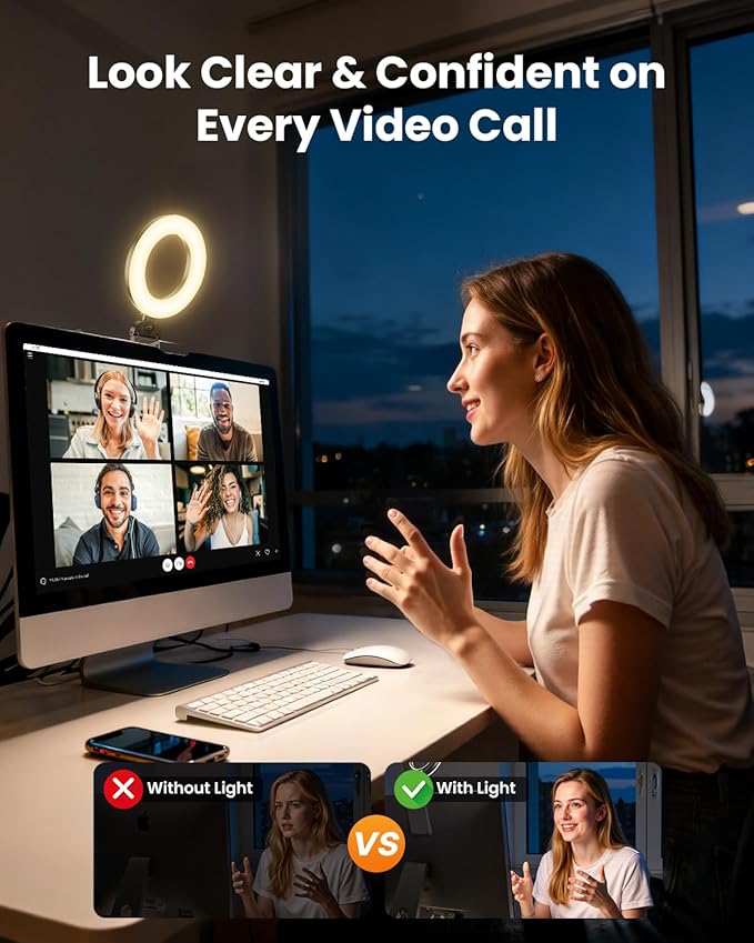 Evershop Ring Light for Laptop Desk Clip On,Small Computer Video Conference Lighting with Stand for Phone/Webcam/Monitor,5" Portable Mini LED Selfie Light Desktop for Zoom Meeting/Video Call/Recording