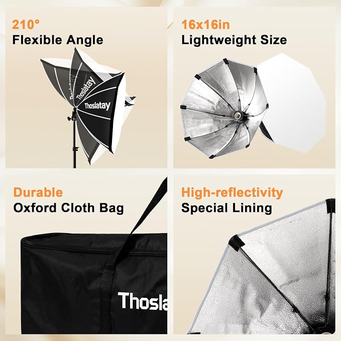 Octa Softbox Lighting Kit 2pack,Thoslatay 20in Soft Box Upgrade85W 2700-6400K 100V-240VLED Bulbs Professional Photography Light Kit,Photo Studio Lights for Photoshoot/Video Recording