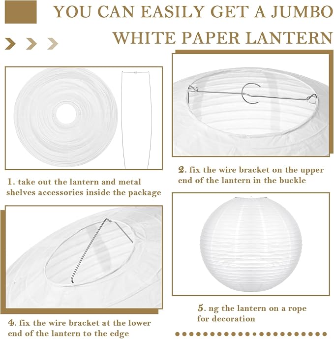 Glooglitter 5 Pcs 30 Inch Large White Paper Lanterns Gaint Chinese Moon Round Paper Lamp Japanese Jumbo Hanging Lanterns for Wedding Graduation Bridal Shower Birthday Party Supplies Decoration