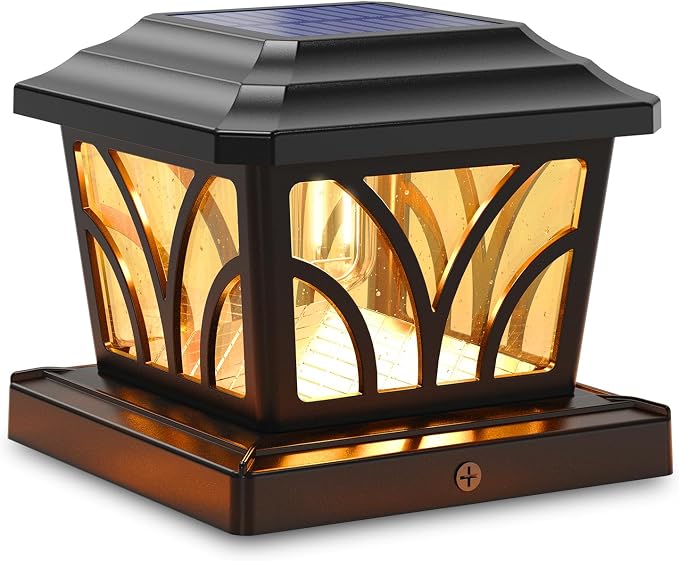 SIEDiNLAR Solar Post Cap Lights Outdoor, Aluminum Glass 2 Modes 20 Lumens Edison LED Bulbs for 4x4 5x5 6x6 Vinyl/Wooden Posts Fence Deck Patio Decor, Warm White/Cool White Lighting 1 Pack (Black)