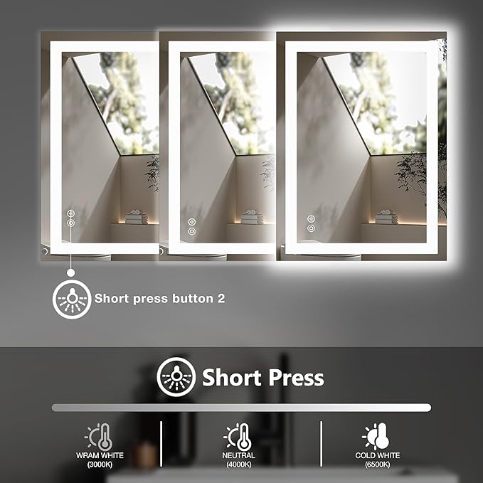 DUMOS 36.1"x48.1" LED Bathroom Mirror, Smart Anti-Fog Bathroom Vanity Mirror with 3 Color Temperatures, Dimmable, Memory Function