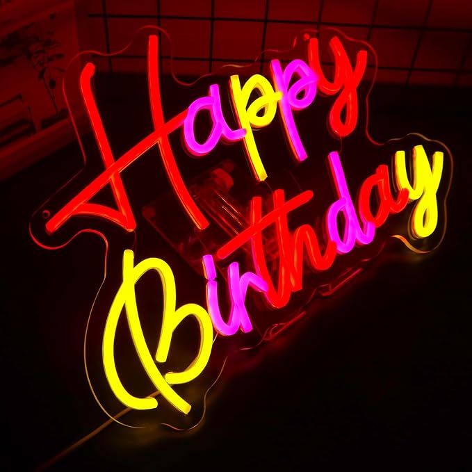 Happy Birthday Neon Signs for Wall Decor，Led Neon Light for Bedroom，Christmas Birthday Party decorations Gifts