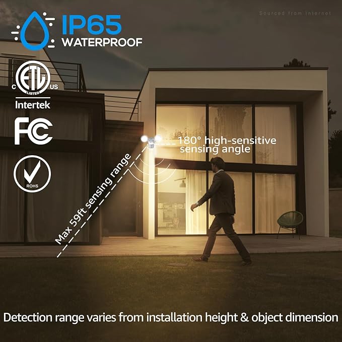 LEONLITE COB LED Security Light, Motion Sensor Outdoor Lights, Dusk to Dawn, 100-277V, ETL Listed, Adjustable Heads, Motion Detector Flood Light for Outside, IP65 Waterproof, 3000K Warm White, White