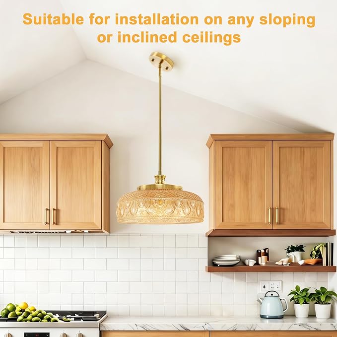 Lamomo Adjustable Large Pendant Lighting Kitchen Island for Dinning Room | Pendant Light with Clear Glass Lampshade over Sink, Amber Ceiling Lights Kitchen Pendant Light for Indoor Decor, No Bulbs