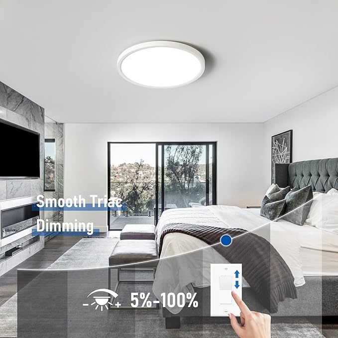 6 Pack 12 Inch Slim Dimmable LED Flush Mount Ceiling Light Fixtures, 24W 2640LM 3000K/4000K/5000K, House Upgrade Led Lights for Bedroom Hallway Laundry Room Rental Units, 240W Equiv., Black