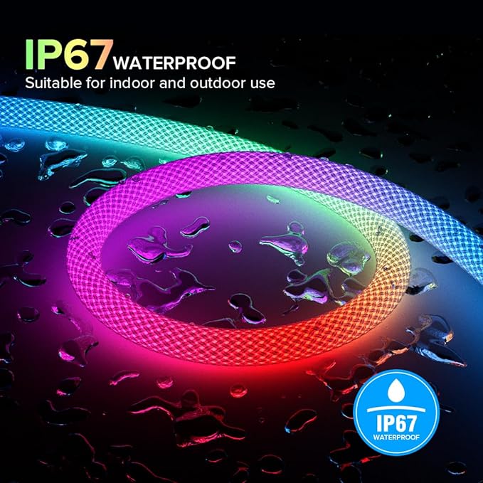 BTF-LIGHTING 6.5FT WS2811 WS2812B IC RGB DC5V 360 Degree Round Reticulate Pattern Chasing Color Neon LED Strip Flexible Nylon Silicone IP67 Waterproof Dream Color Rope Light(No Adapter or Controller)