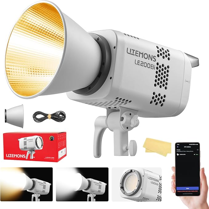Godox Litemons LE200Bi 220W Bi Color COB LED Video Light Bowens Mount | Professional Studio Continuous Light CRI/TLCI 98+ 57700 Lux@1m APP DMX Control Ultra Quiet Luz Continua Godox