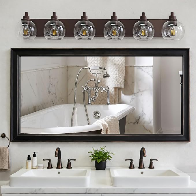 IZORRO Bathroom Light Fixtures, 6-Light Oil Rubbed Bronze Vanity Light, Modern Wall Sconces with Globe Clear Glass Shade, Vanity Lighting Fixtures Over Mirror,E26 Bulb Socket