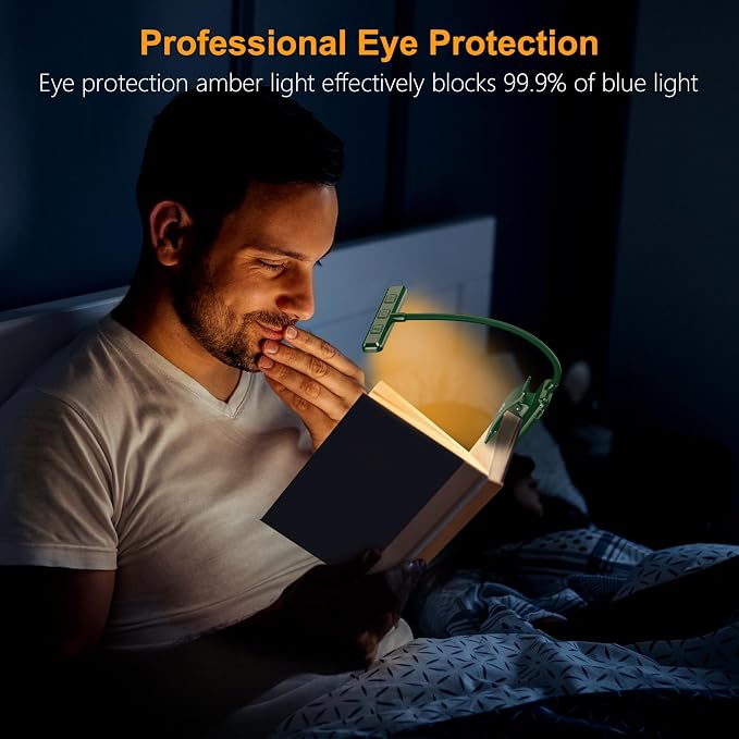 Gritin 19 LED Rechargeable Book Light for Reading in Bed | Eye Caring 3 Color Temps,Stepless Dimming Brightness,Memory Function,90 Hrs Runtime Lightweight Clip on Light-Dark Green