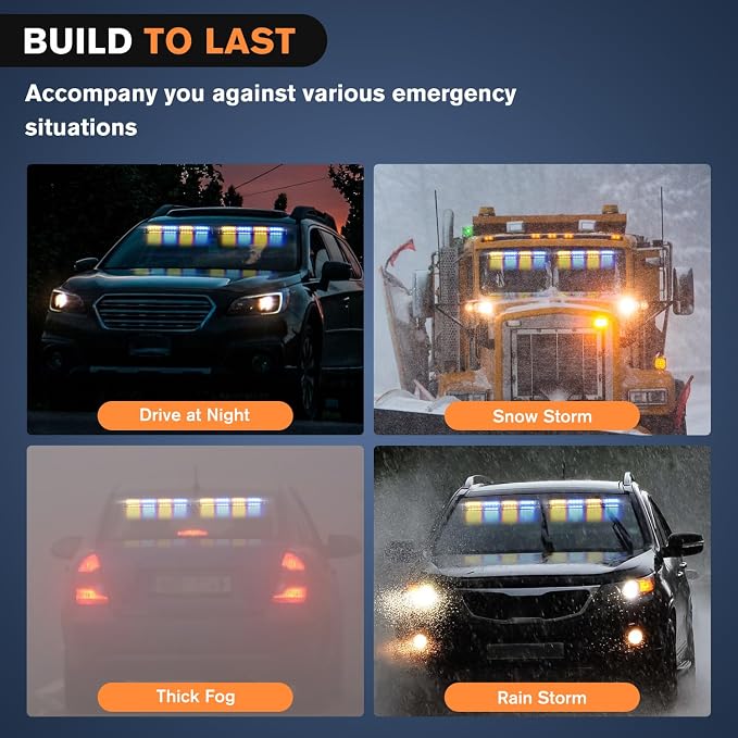 Nilight 32LED Amber Blue Emergency Dash Strobe Lights with Controller | Suction Cups Warning Hazard Interior Front/Rear Windshield Deck Split Light Bar for Trucks Construction Vehicles