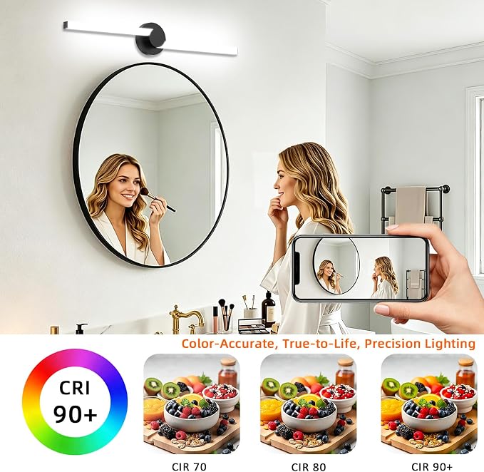 Bathroom Lighting Fixtures Over Mirror: 30 Inch Rotatable Bathroom Vanity Light ETL Listed - Modern Black Vanity Lighting Fixtures 5700K Cool White 3000LM 36W IP44 - LED Vanity Light Dimmable(2 Pack)