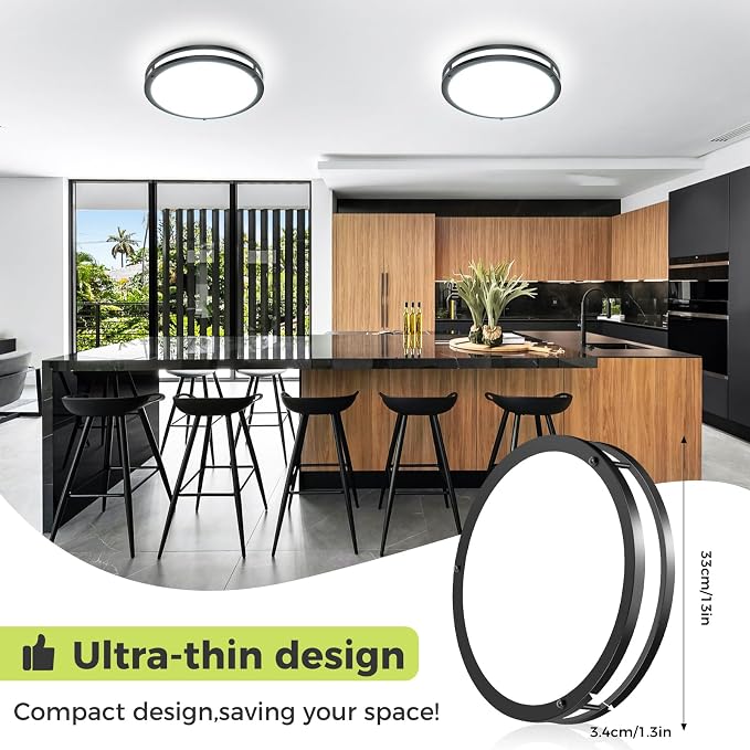 hepside 4 Pack Flush Mount Ceiling Light Fixture, Dimmable & 5 Color Temperature Ceiling Light Black, 13inch 24W 3000K 3500K 4000K 5000K 6500K Adjustable Ceiling Lamps for Bathroom Bedroom Hallway