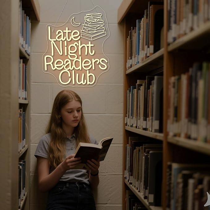 NOSUN Late Night Readers Club Neon Sign Reader Club Neon Light,Led Hanging Read Room Sign,Library Welcome Door Neon Sign,Pink Night Light,Gift for Book Enthusiast Reading Enthusiasts