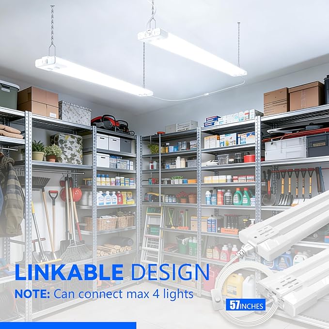 JESLED 4FT LED Shop Lights, 4000K/5000K/6500K Selectable, 30W/40W/50W Adjustable, 5400-7500LM, Commercial Linkable Utility LED Light for Garage, Plug and Play, Ceiling & Suspension Mount, ETL,2P