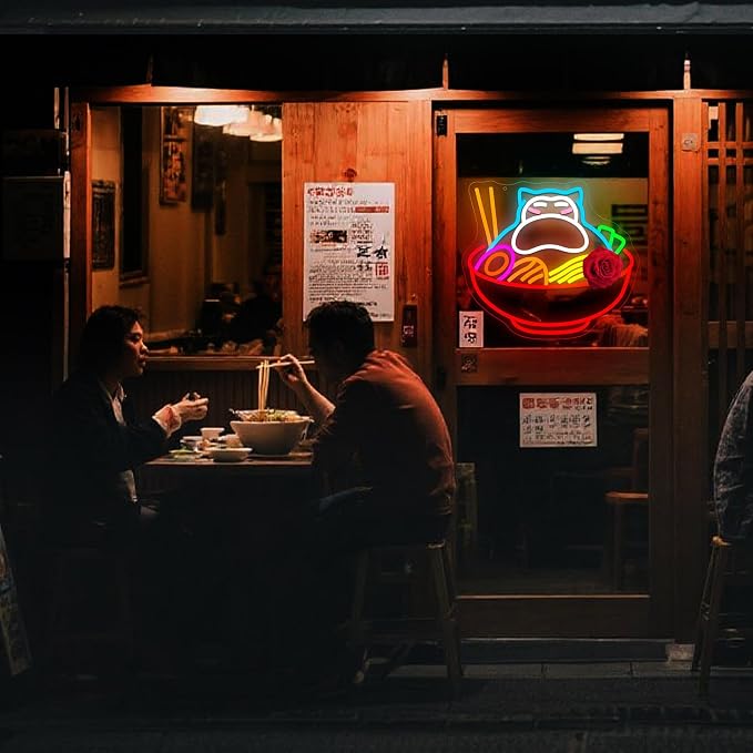 Ramen Neon Sign for Wall Decor Bear Noodle LED Light for Man Cave | Dimmable ramen neon light, bedroom, restaurant bar kitchen cafe decor, birthday gifts for men, size 14.3*12.9 in