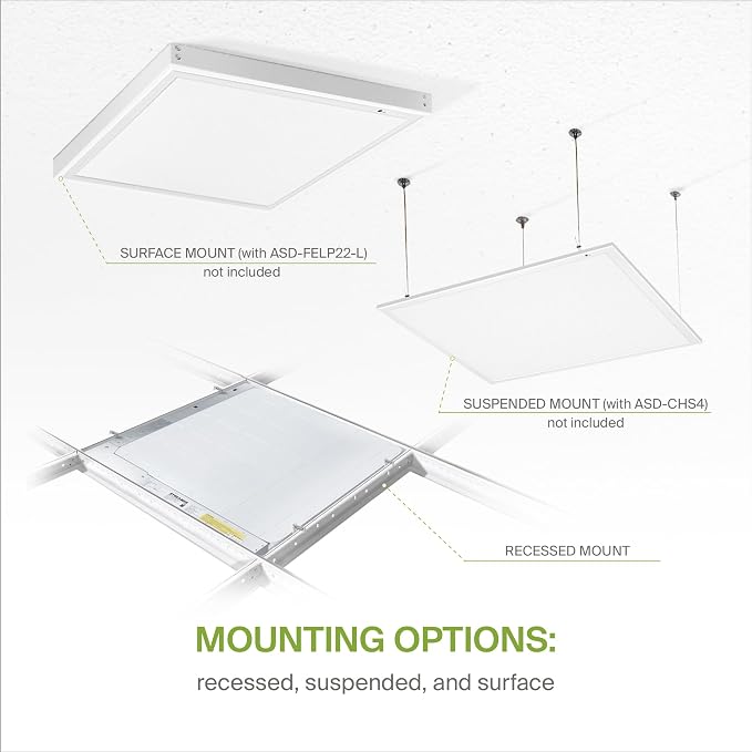 ASD 4 Pack 2x2 LED Flat Panel Light with Emergency Battery Backup - 20/25/30W UL DLC | 3573LM 3500K-5000K 120-277V Dimmable 2x2 LED Drop Ceiling Light Fixture | 2x2 Commercial Lights for Ceiling