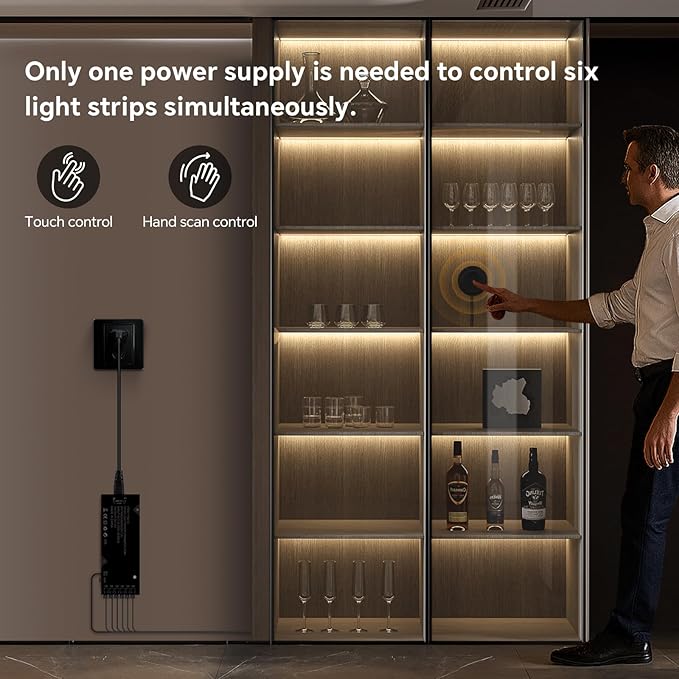 Black Cabinet Light COB LED Strip Lights | 6 pack penetrable touch dimmable ideal for display cabinet and wine rack decorative lighting (Natural White, 3.3ft / 1M)