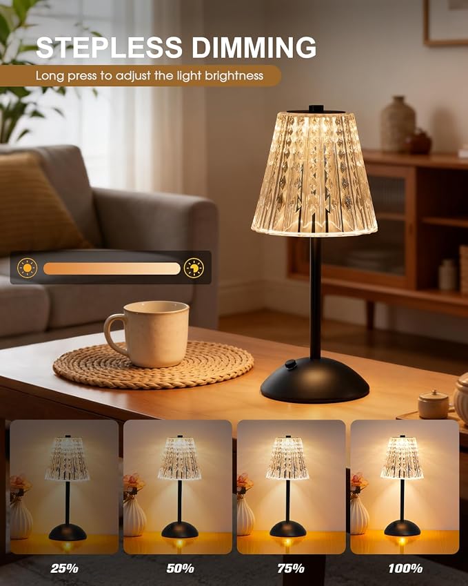 Nusogon 4 Pack Rechargeable Cordless Table Lamp, Touch Control Desk Lamp | 3 Color Dimmable LED Black Small Lamp for Bedroom Bedside Restaurant Kitchen Home Decor
