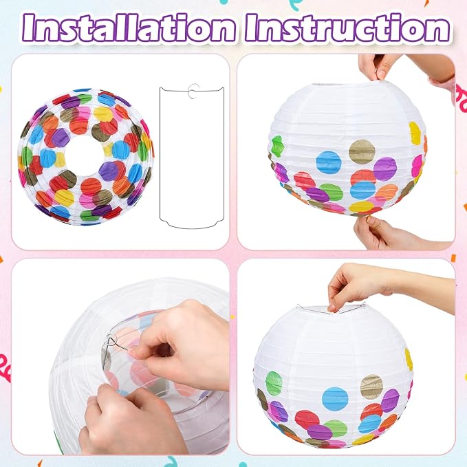 12 Pcs 10 Inch Hanging Paper Lanterns Party Decorations Pastel Classroom Decor for Birthday Back to School Party Decoration for Classrooms Wedding Birthday Ceilings(Classic Color,Dots)