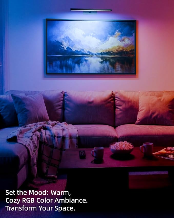 EZVALO Picture Light for Wall, 4800mAh Rechargeable Wireless Black Lights for Painting, 16In Dimmable Magnetic LED RGB Art Display Light, Colors Temperatures, for Gallery, Living Room, Hallway