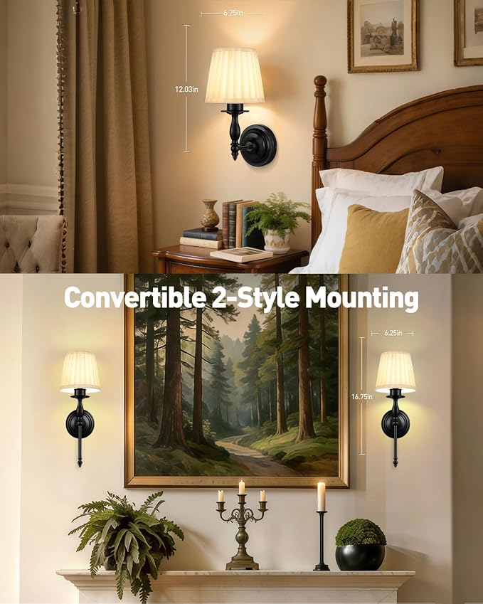 10000mAh Battery Operated Wall Sconce Set of 2,Rechargeable Wall Sconces set of Two,Vintage Black Sconces Wall Decor,Wireless Wall Lamp,Cordless Wall Lights Living Room Bedroom (Not Peel and Stick on)