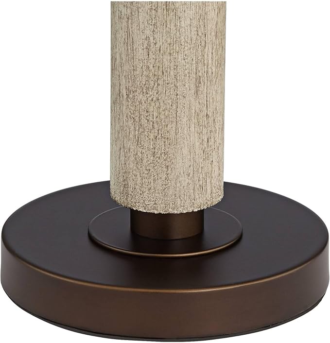 Franklin Iron Works Hugo 28 1/2" Tall Mid Century Modern Natural Cottage End Table Lamps Set of 2 USB Port Pull Chain White-Washed Wood Finish Oatmeal Shade Living Room Charging Bedroom Bedside