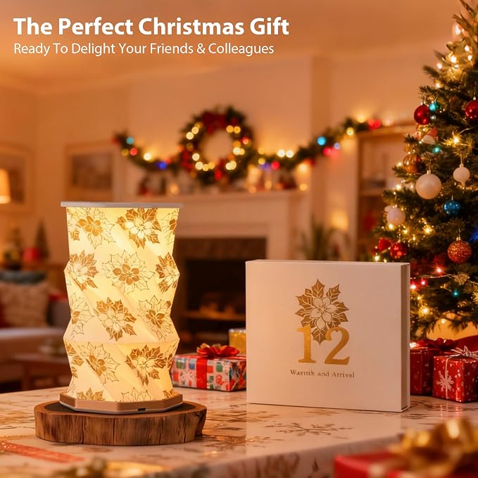 Birthday Flower Folding Lamp, Paper Lantern Lights, Japanese Gifts | Rechargeable Paper Light, Elegant Gift Box – Ideal Anniversary, Birthday Gift for Women, Mom, Grandma-White Christmas Rose