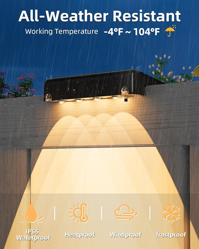 VOLISUN Solar Deck Lights 16 Pack, Bright Warm White Glow LED Large Size Lamp, IP65 Waterproof Step Lights Outdoor for Deck, Step, Fence, Railing, Wall and Stairs(Black)