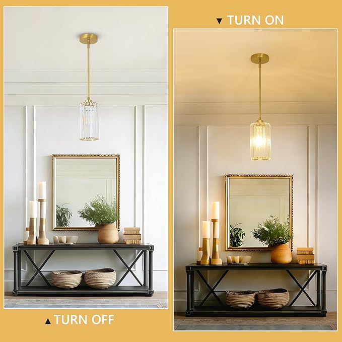 3 Pack Gold Pendant Lights Kitchen Island, Modern Pendant Lighting with Clear Crystal Shade, Vintage Brass Chandelier Light Fixtures Ceiling Hanging for Dining Room Bedroom Foyer Hallway