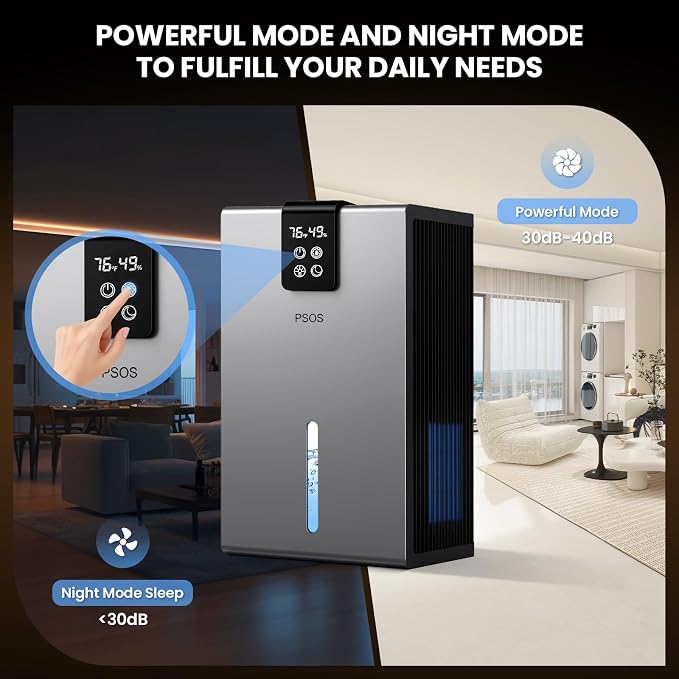 Dehumidifier, Dehumidifiers for Home, 98 OZ Water Tank, (1000 sq.ft) Quiet Dehumidifier for Basement Bathroom Bedroom with Humidity Display, Auto Shut Off, Relaxing 7 Color Ambient Light(Gray)