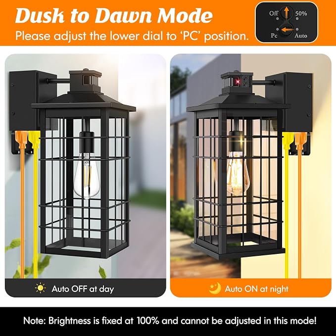 18inch Large Size Motion Sensor Porch Light with GFCI Outlets, Dusk to Dawn Black Outdoor Wall Light Fixture, 3 Modes Exterior Lighting Fixture Waterproof Outside Wall Lantern Sconce for House, 1-Pack