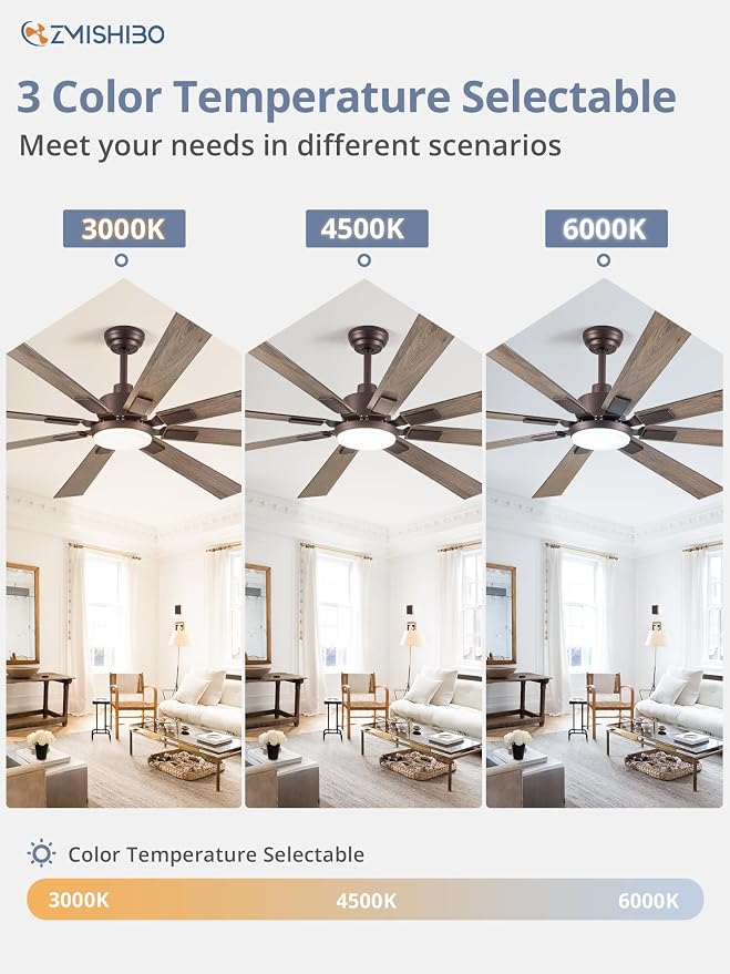 ZMISHIBO 72” Farmhouse Ceiling Fan with Light, Remote Control, Oil Bronze | High CFM Powerful Airflow, Quiet DC Motor, 24W 3 CCT LED, Indoor/Covered Outdoor, Dual-Finish, Damp Rated, Rustic